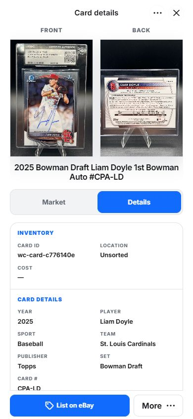 Mobile web card details with photos and a List on eBay action