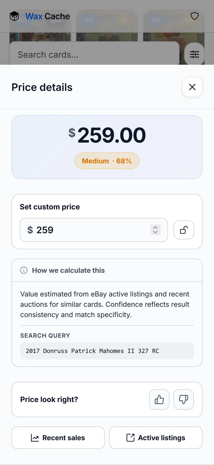Card pricing details