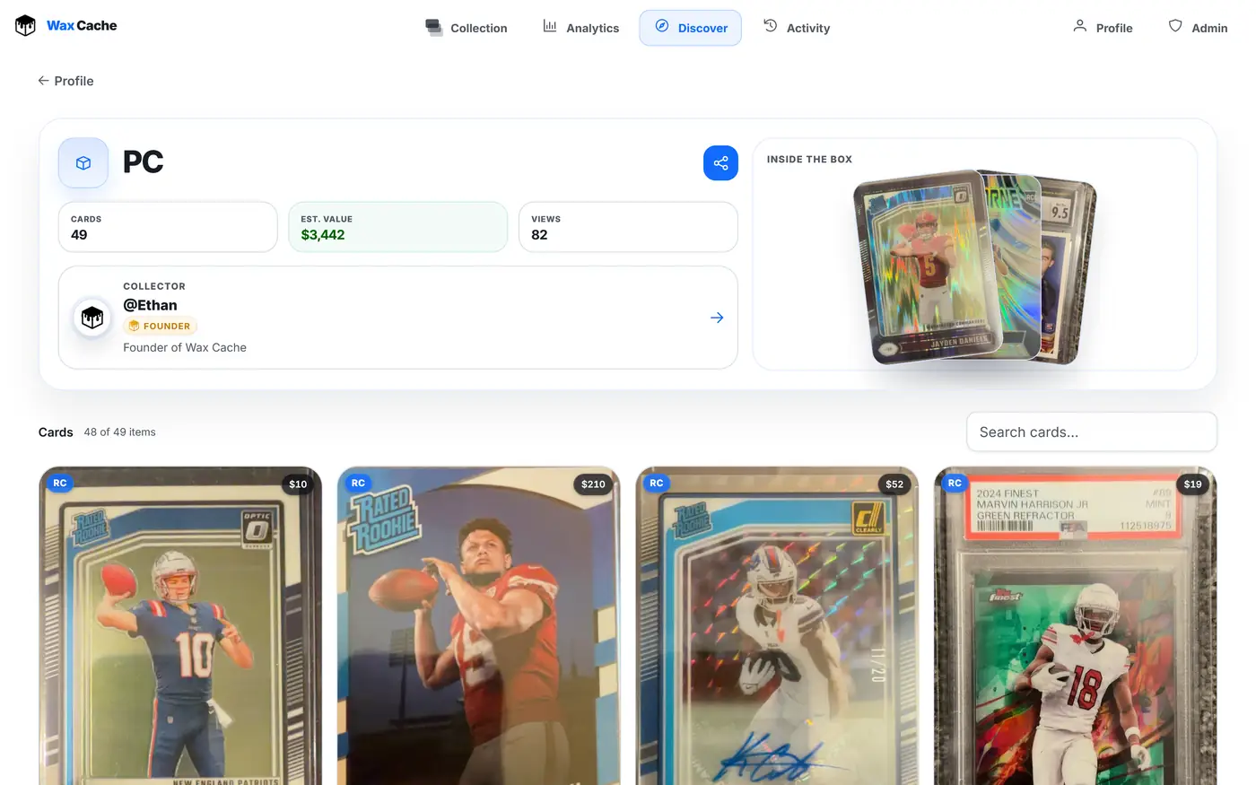 Wax Cache desktop screenshot 12 — sports card and TCG collection management